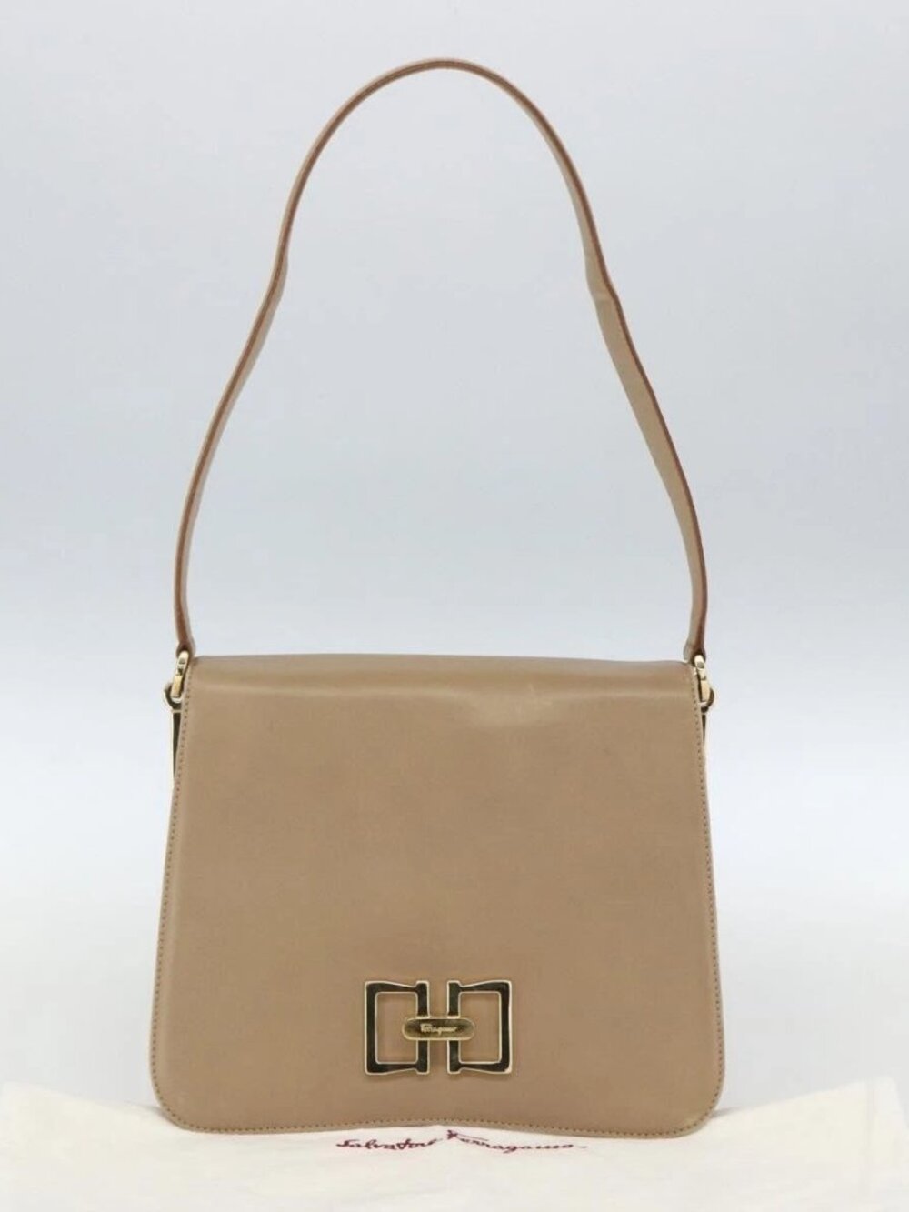 Salvatore Ferragamo Shoulder Bag Leather Beige Gold Auth 157525V - Picture 12 of 16